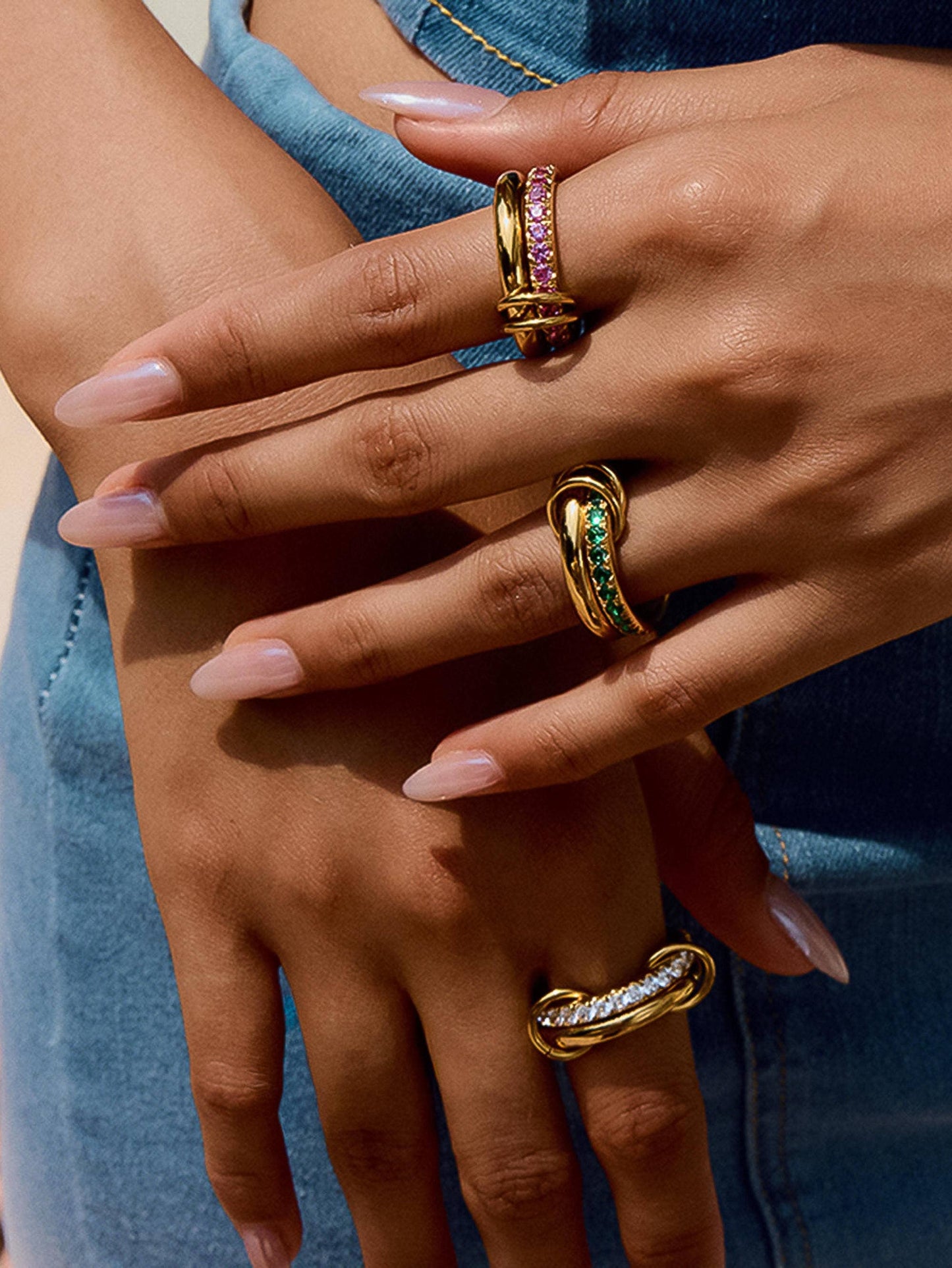 Justine 18K Gold Non-Tarnish CZ Double Hoop Ring