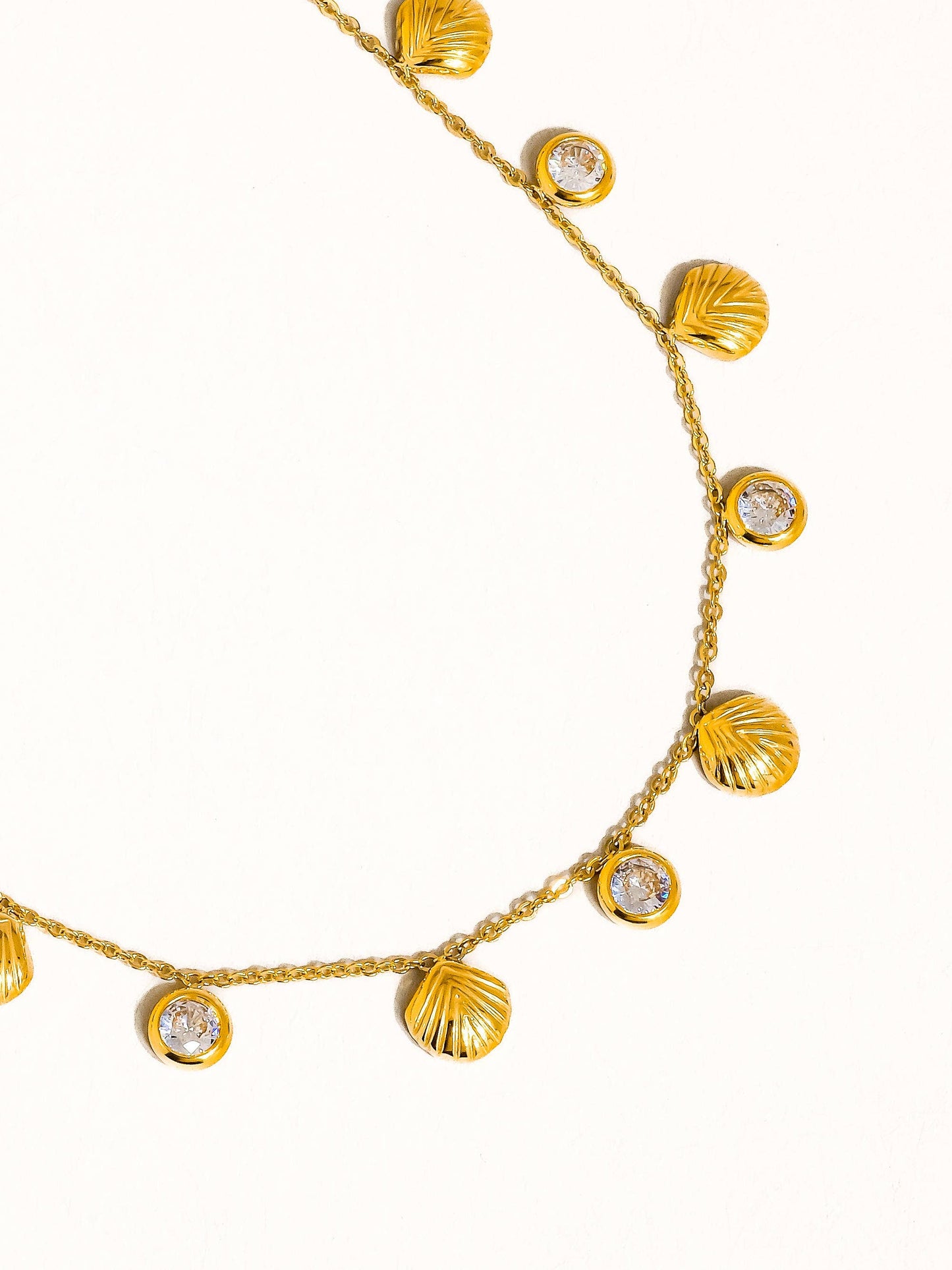 Sylvain 18K Gold Non-Tarnish CZ Shell Charm Necklace