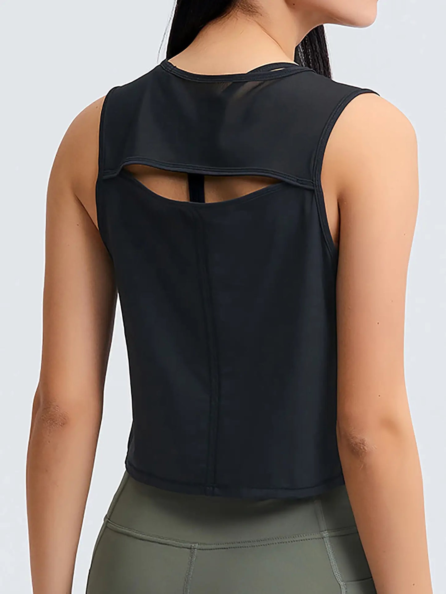 Black Open Navel Hollowed Out Back Yoga Tank Top