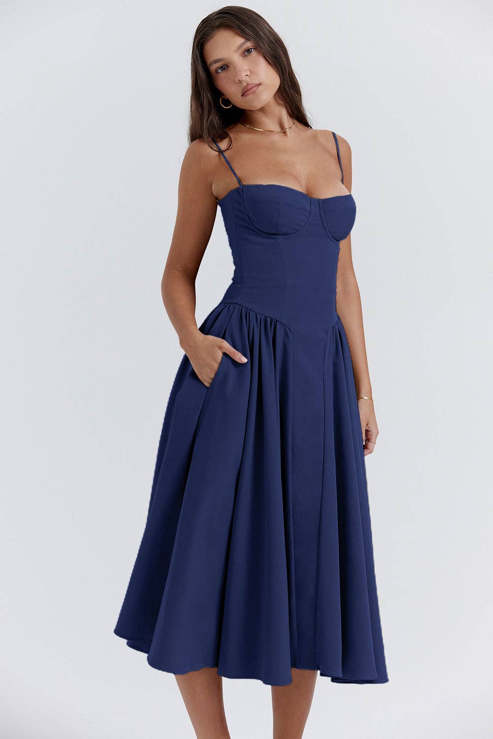 String Shoulder Solid Blue Women's Dress Large String Shoulder Solid Blue Women's Dress Large
