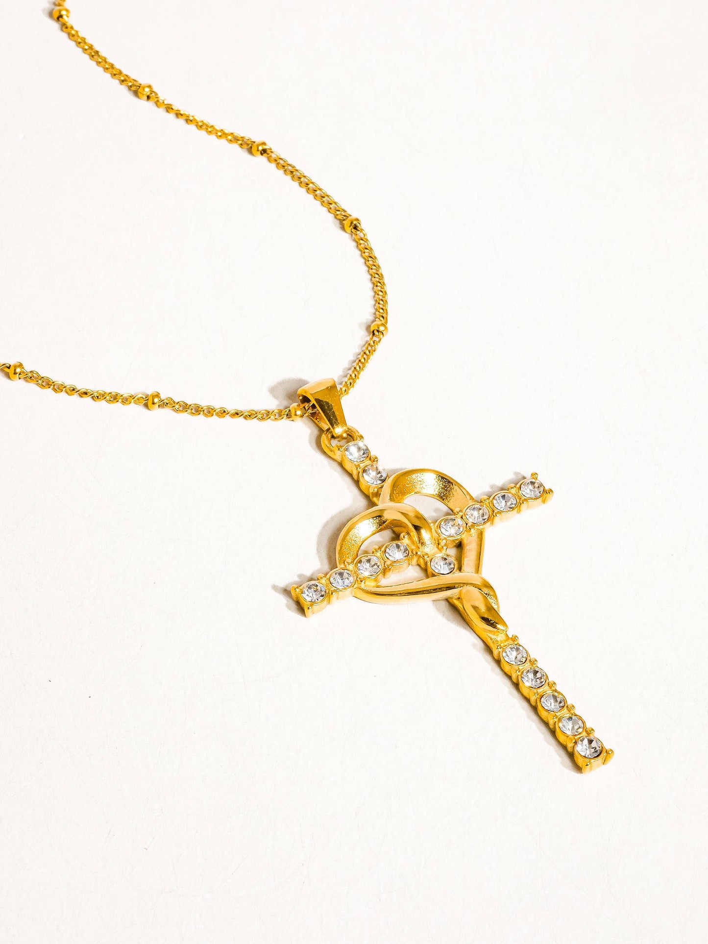Hermine 18K Gold Non-Tarnish Cross Heart Necklace