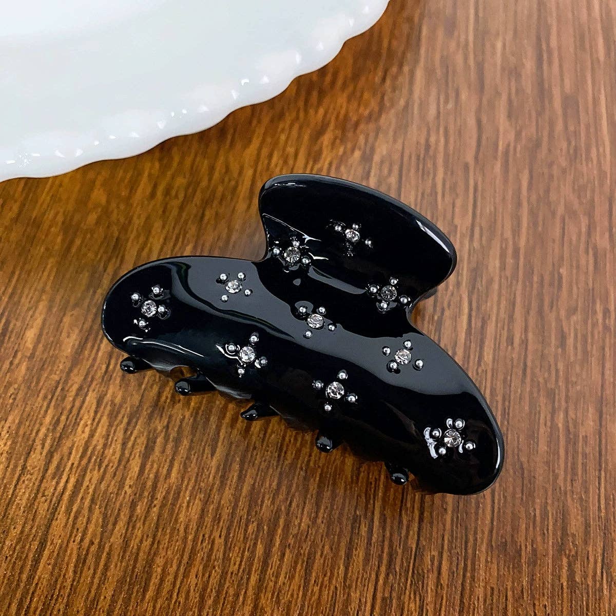 Diamond Studded Flower Claw Clip