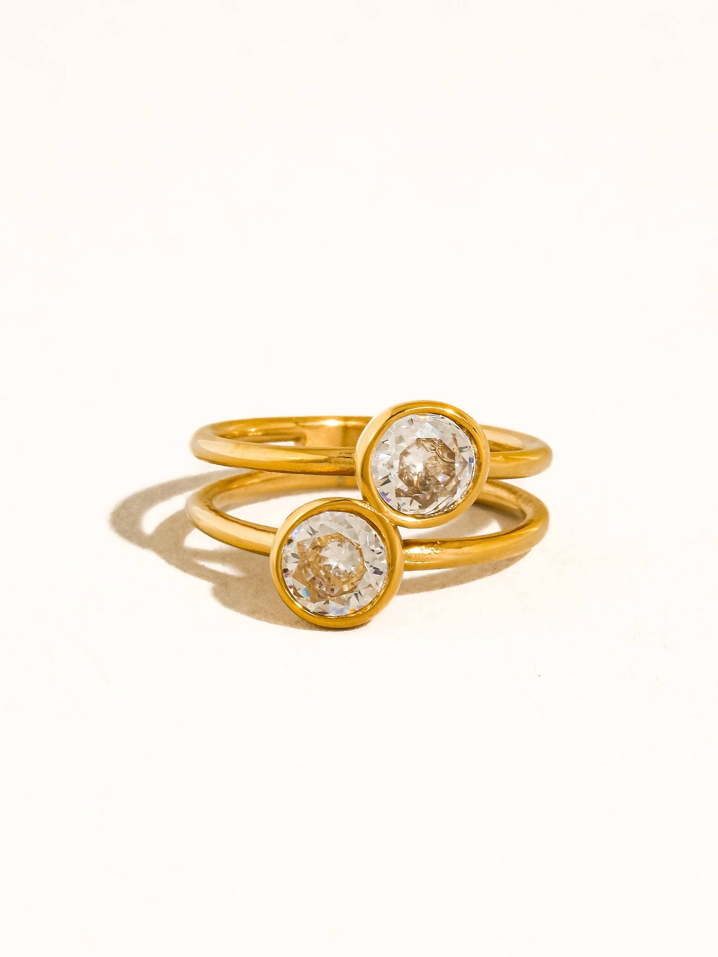 Hollis 18K Gold Non-Tarnish Double CZ Ring