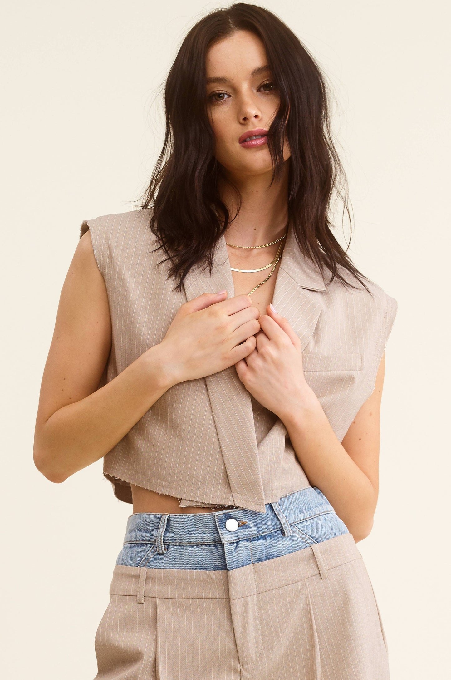 Beige Sleeveless Vest
