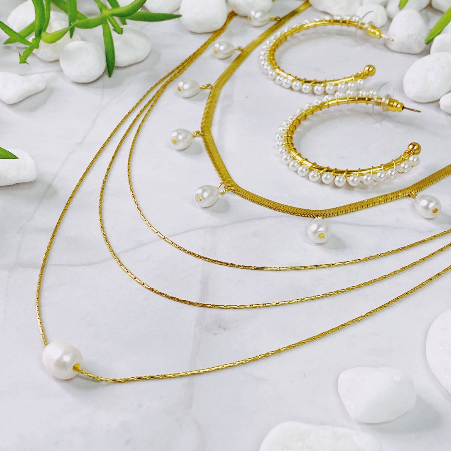 Pearl Drop Herringbone Necklace