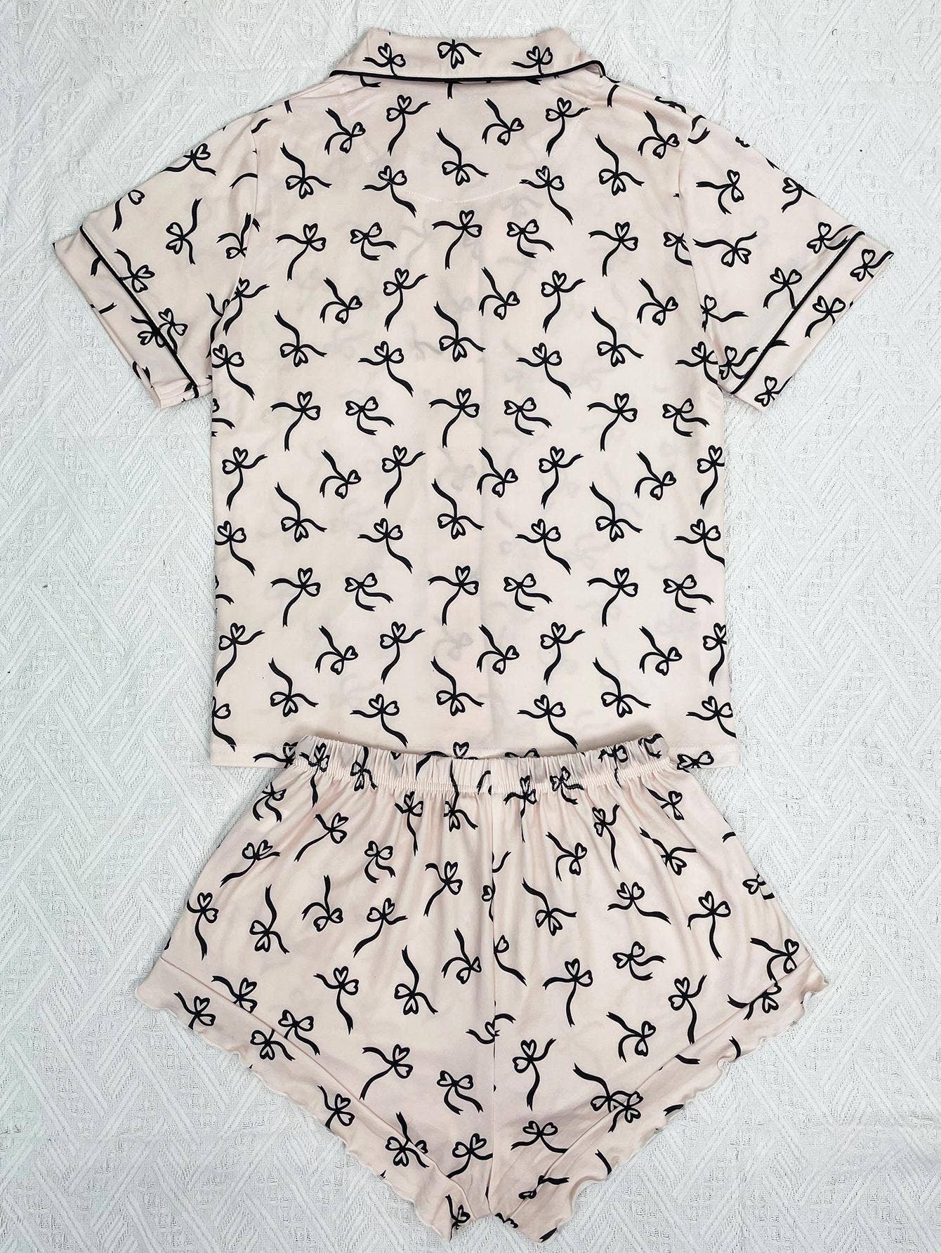 Bow Printed Short-Sleeve Shorts Pajama Set