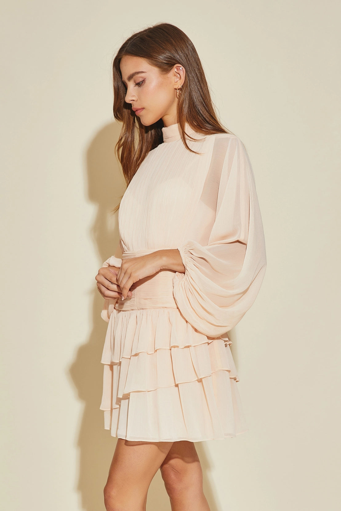 MS Blush Pleated Tiered Dress
