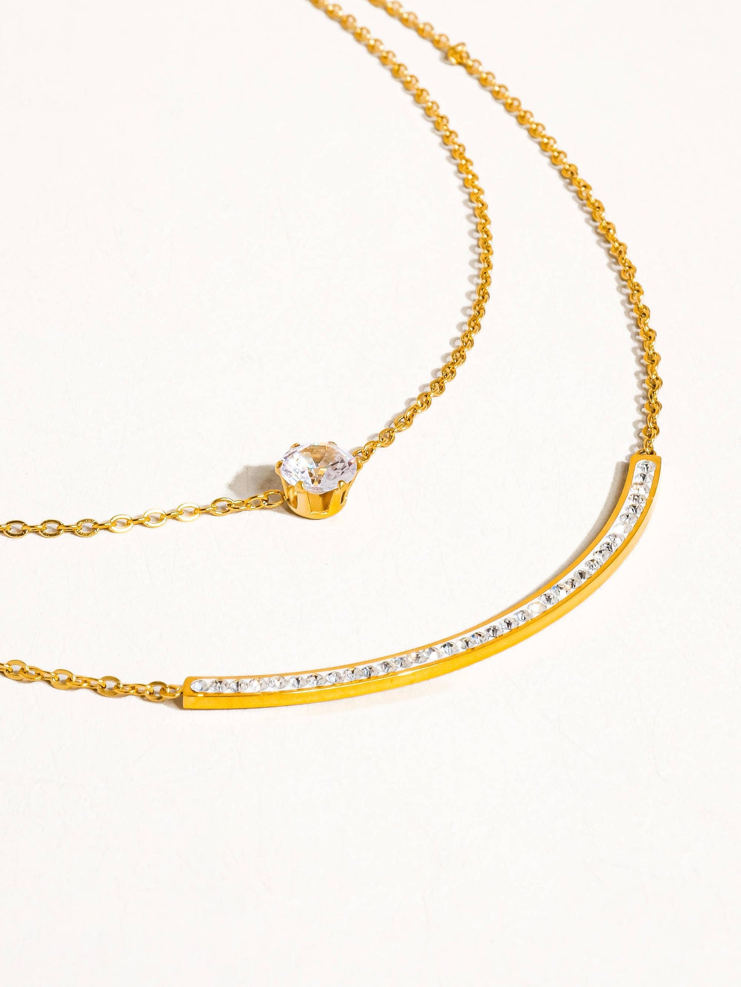 Lorenza 18K Gold Non-Tarnish Layered Smile CZ Necklace