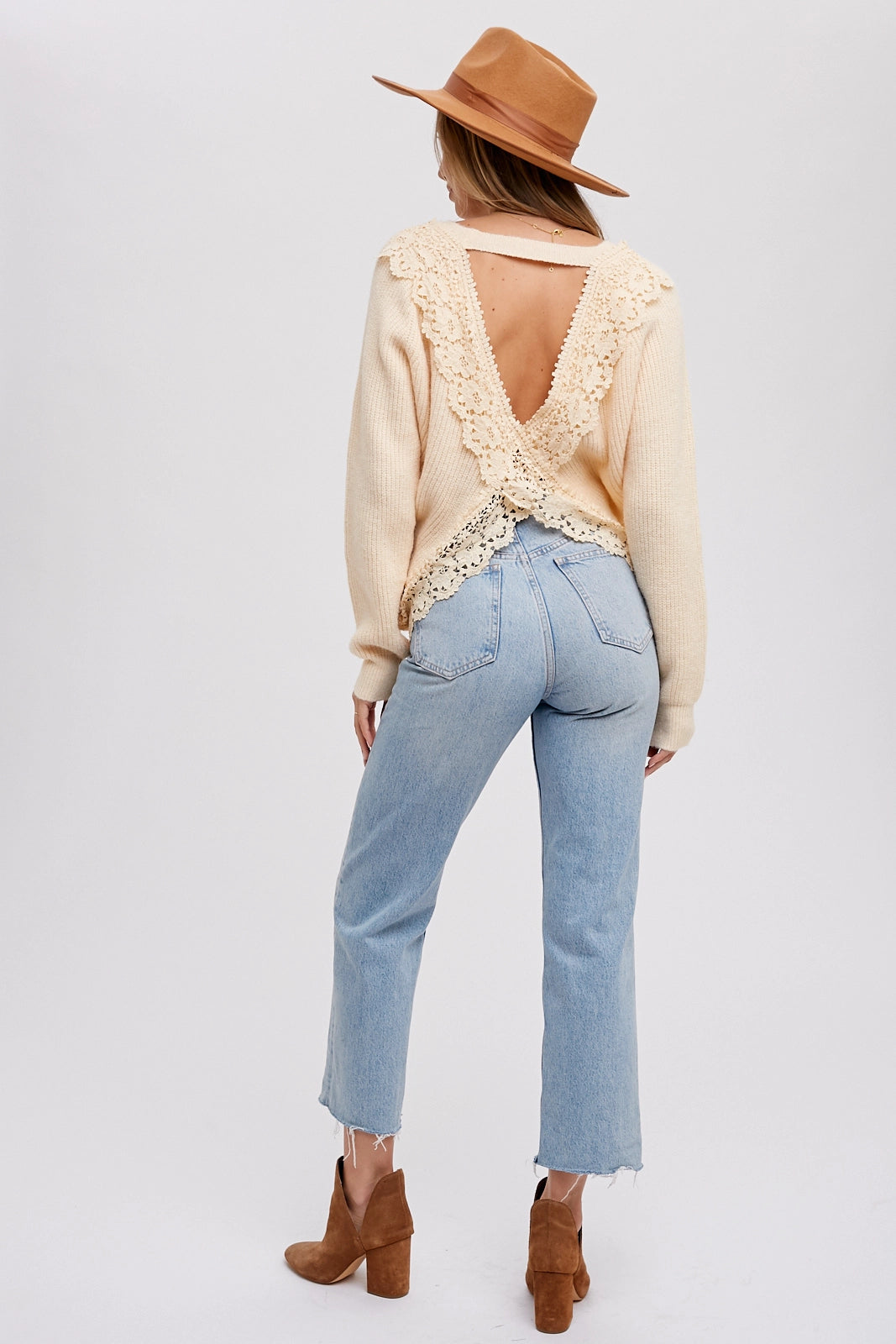 Crochet Lace Open Back Pullover