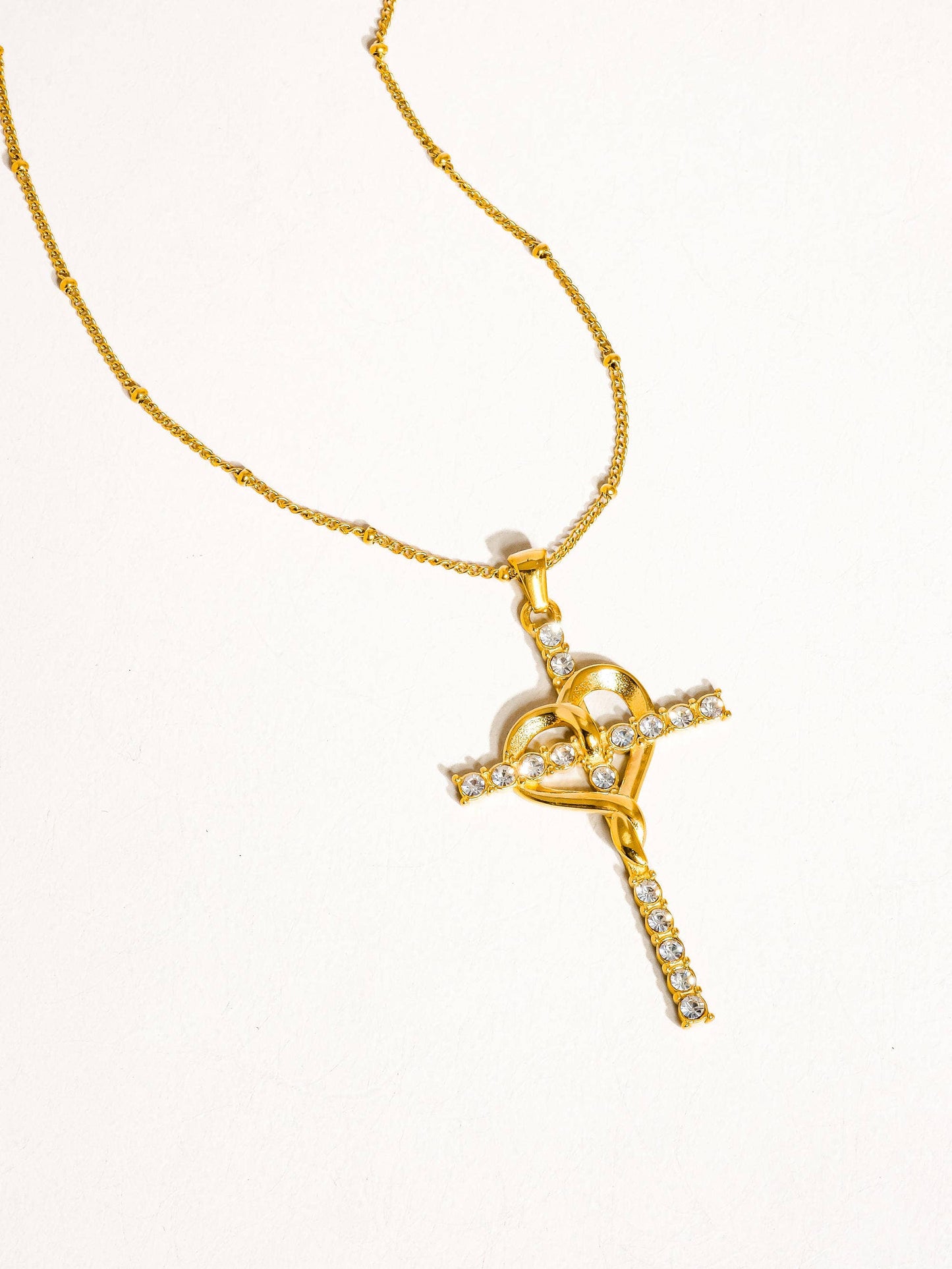 Hermine 18K Gold Non-Tarnish Cross Heart Necklace