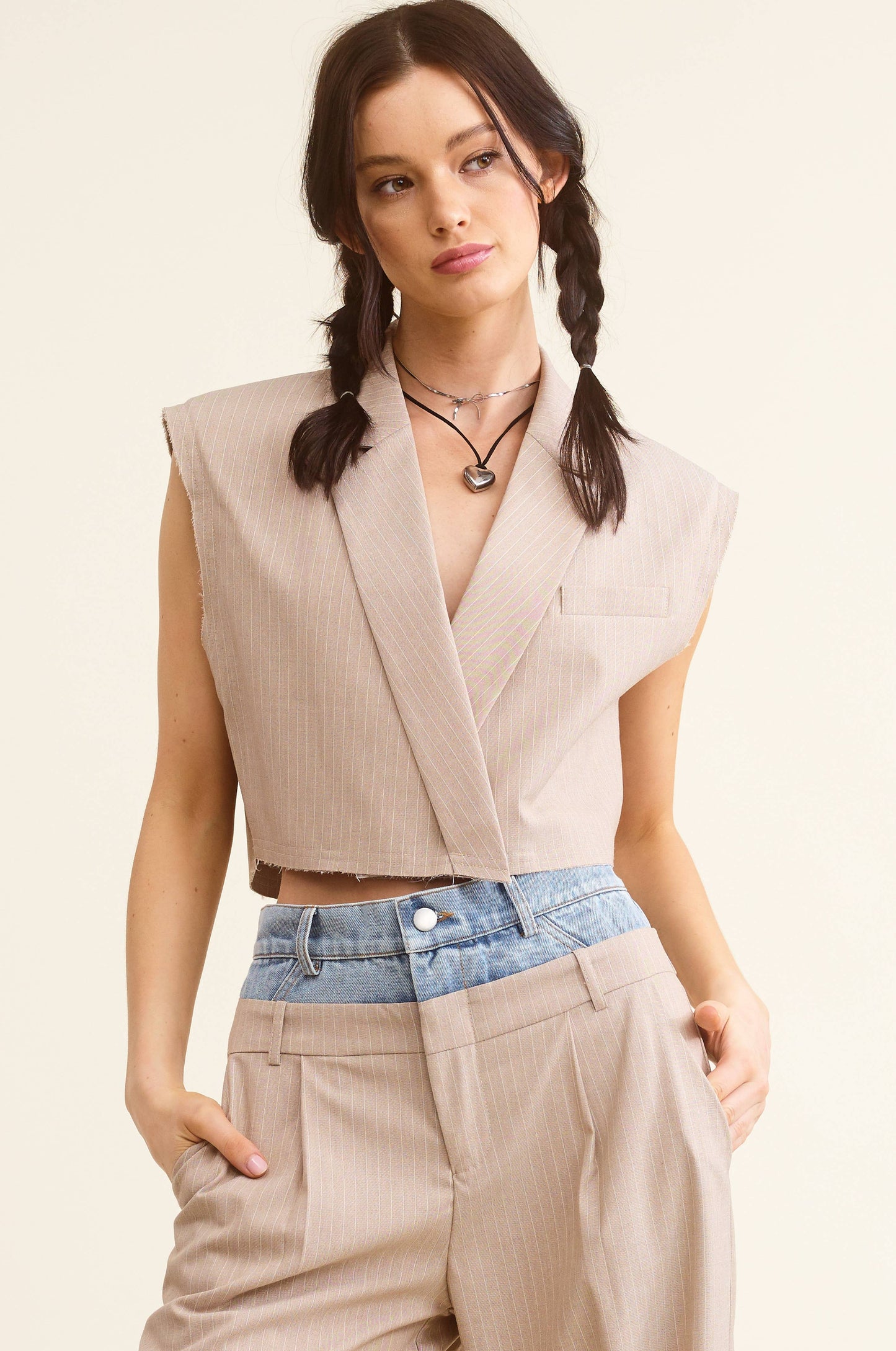 Beige Sleeveless Vest