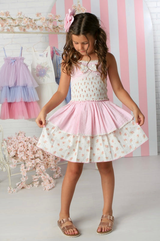 Millie (Tweens) White & Pink Floral Gingham