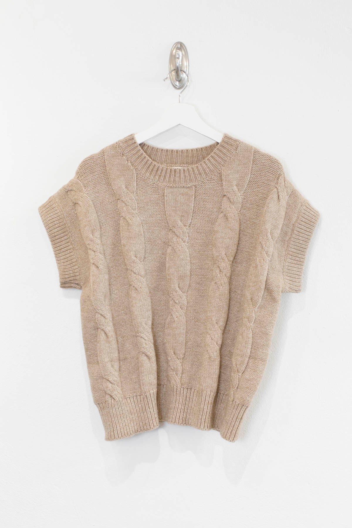 Latte Cable Knit Short Sleeve Sweater