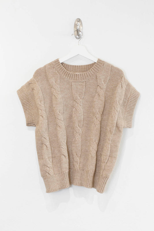 Latte Cable Knit Short Sleeve Sweater
