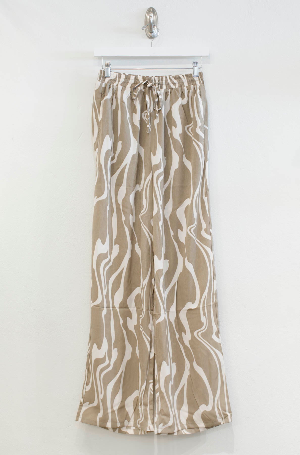 Taupe/Off White Flowy Wide Leg Pants - DM