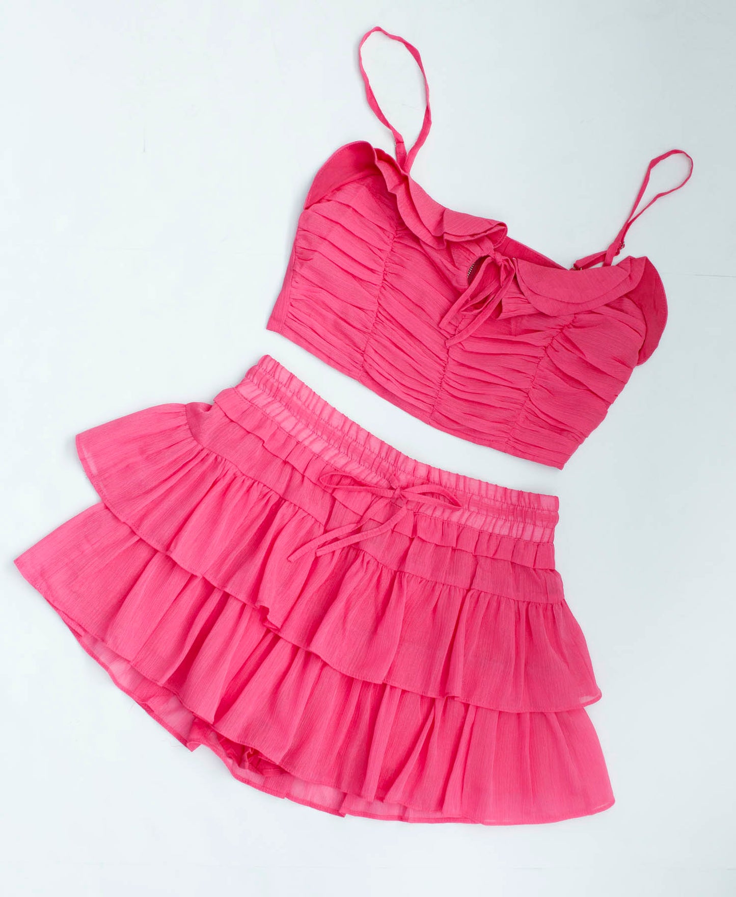 Lurex Double Ruffle Ruched Crop Top - DM