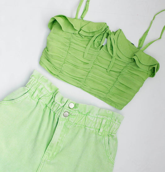 Lurex Double Ruffle Ruched Crop Top - DM