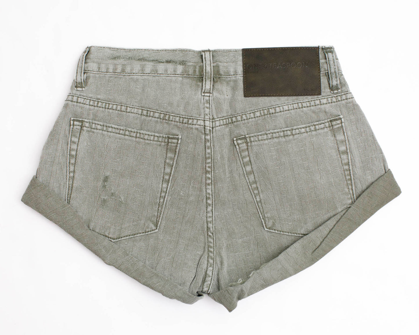 Khaki Logo Jacquard Low Waist Bandit Denim Short - ONE TEASPOON