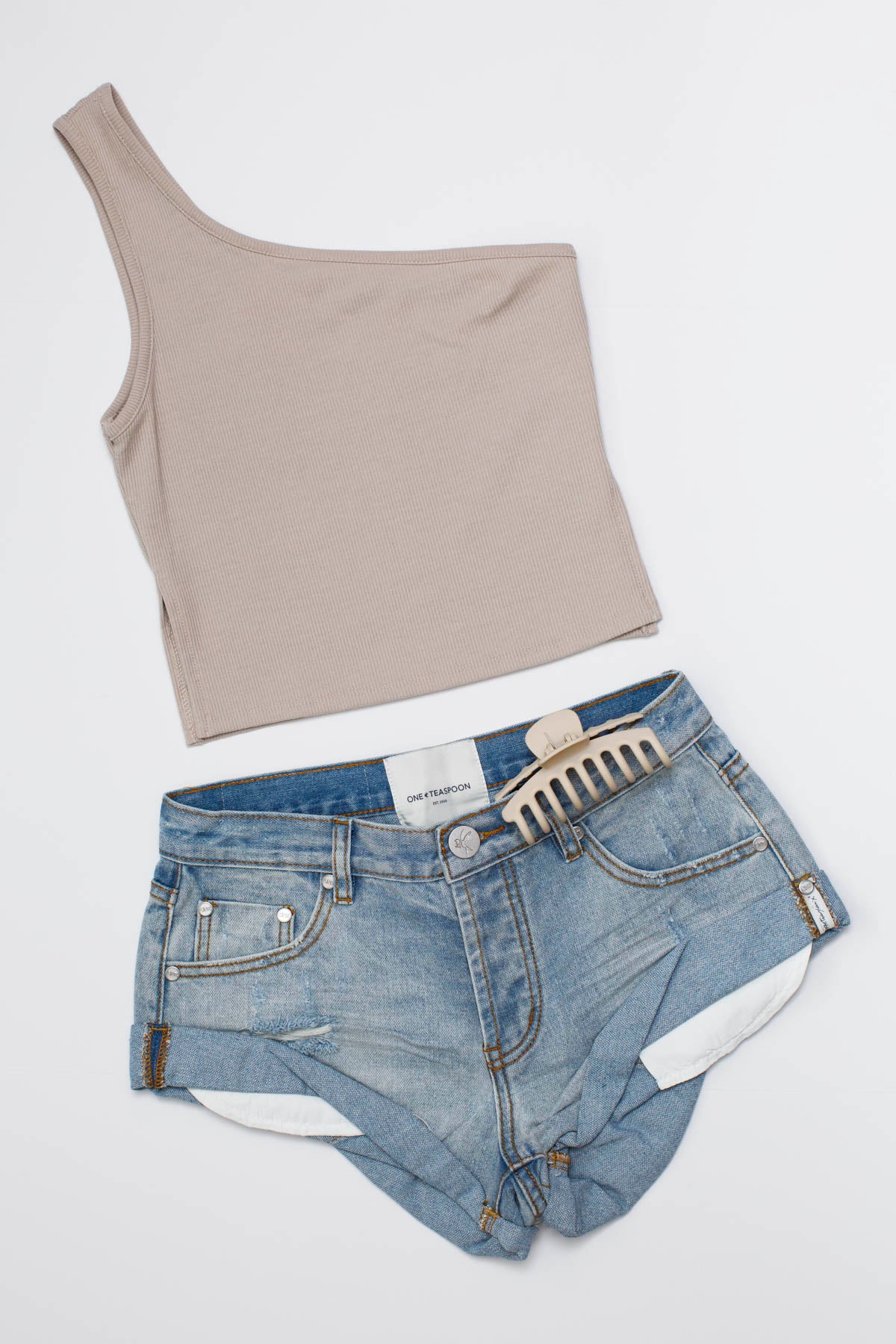 One Shoulder Crop Top With Side Slit - Womens