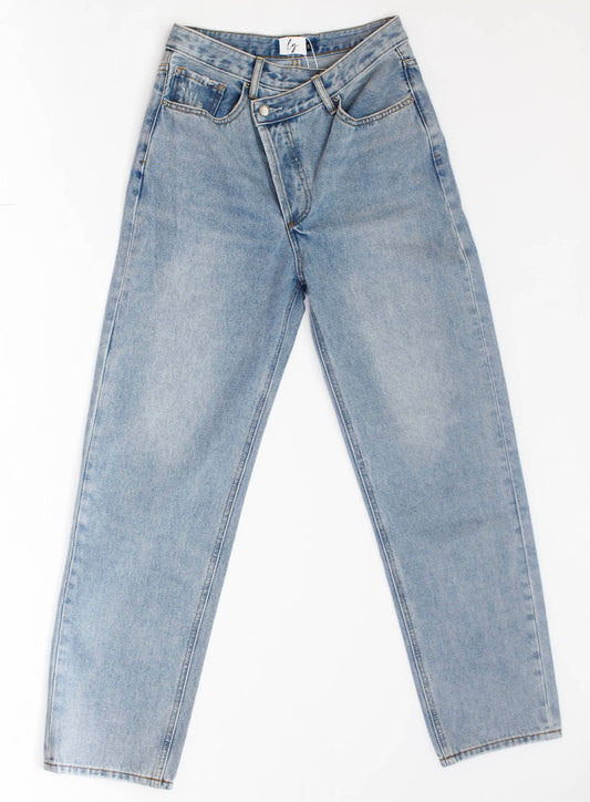 Light Denim Asymmetric Mom Jeans
