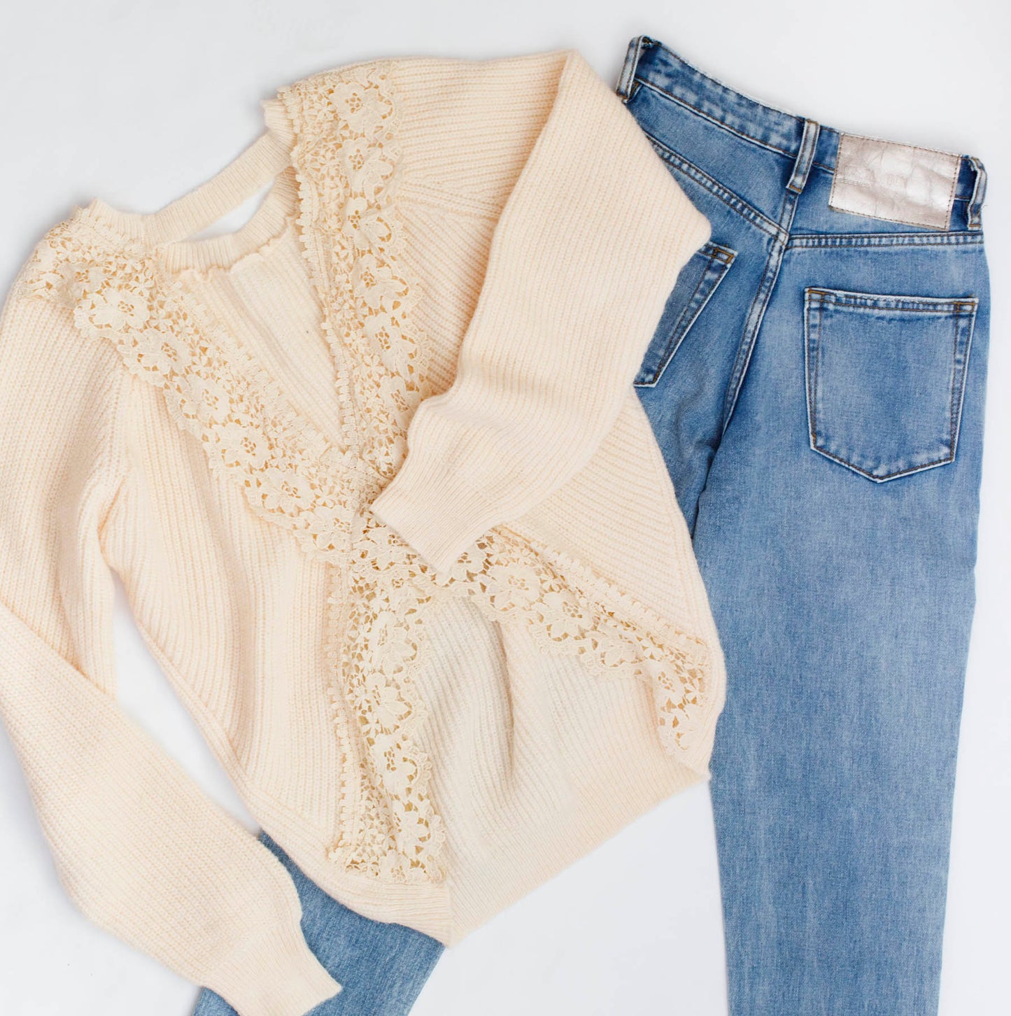 Crochet Lace Open Back Pullover