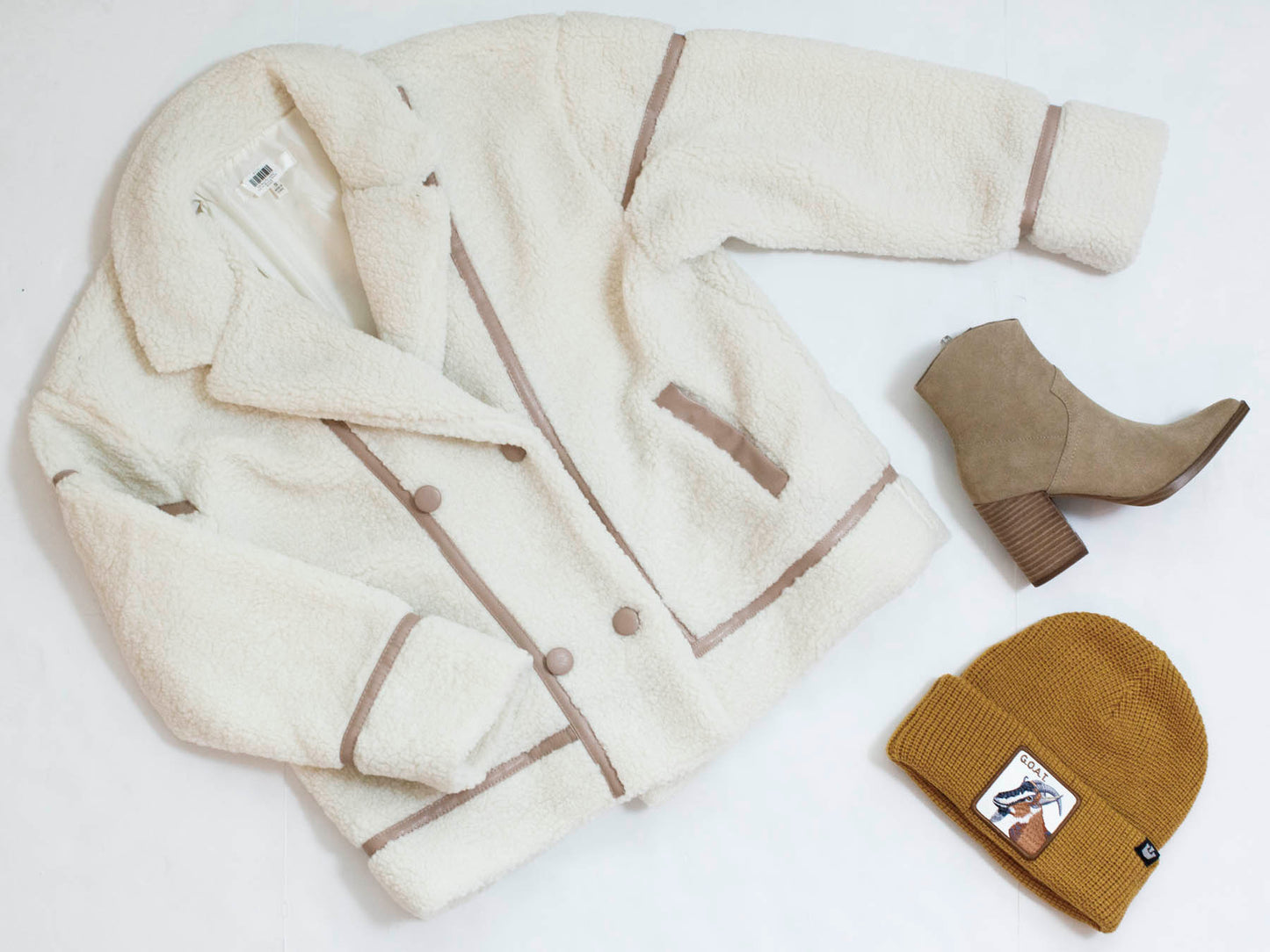 Faux Fur Jacket With Pu Binding Details