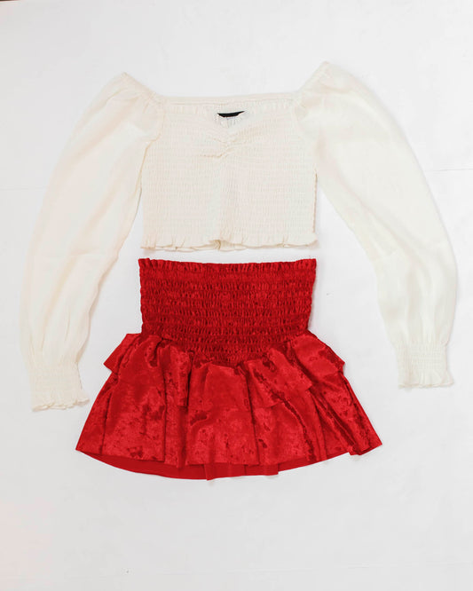 CC Red Velvet Smocked Skirt - Tweens