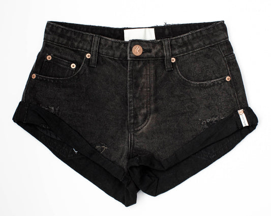 Black Lace Bandits Low Waist Demin Shorts - ONE TEASPOON