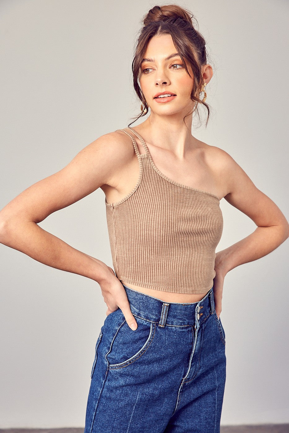 MS One Shoulder Ribbed Tank Top