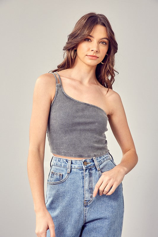 MS One Shoulder Ribbed Tank Top