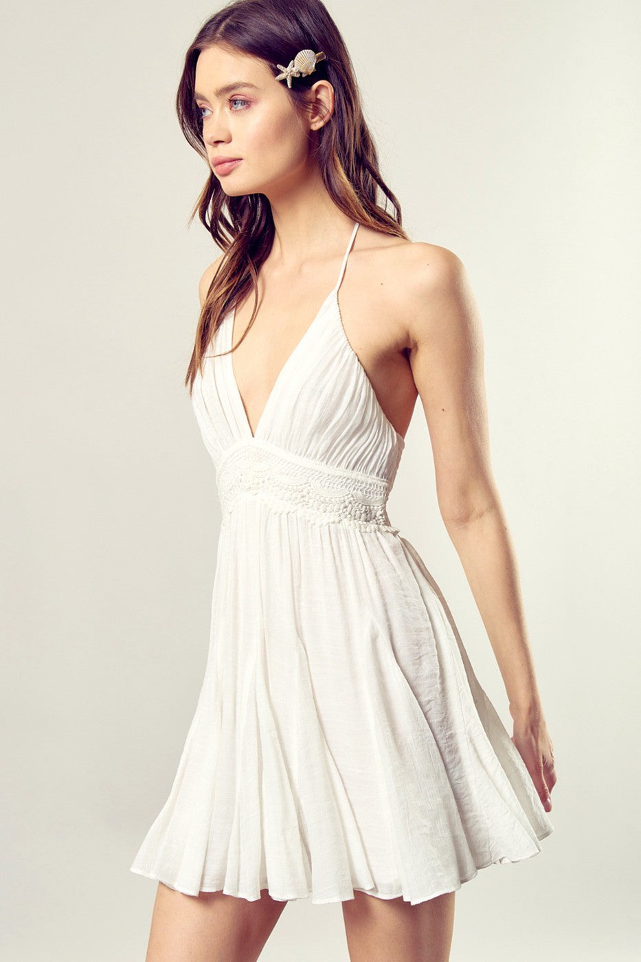 MS Lace Trim Drawstring Dress