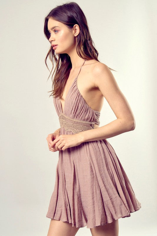 MS Lace Trim Drawstring Dress