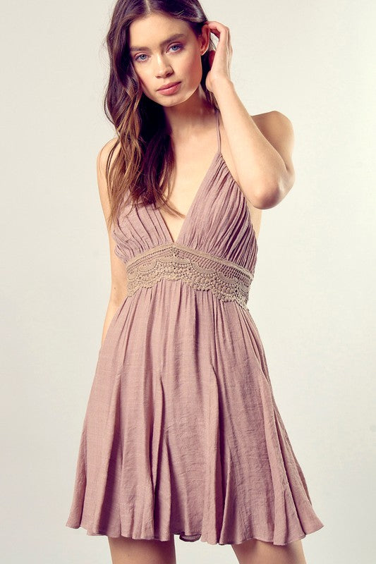 MS Lace Trim Drawstring Dress