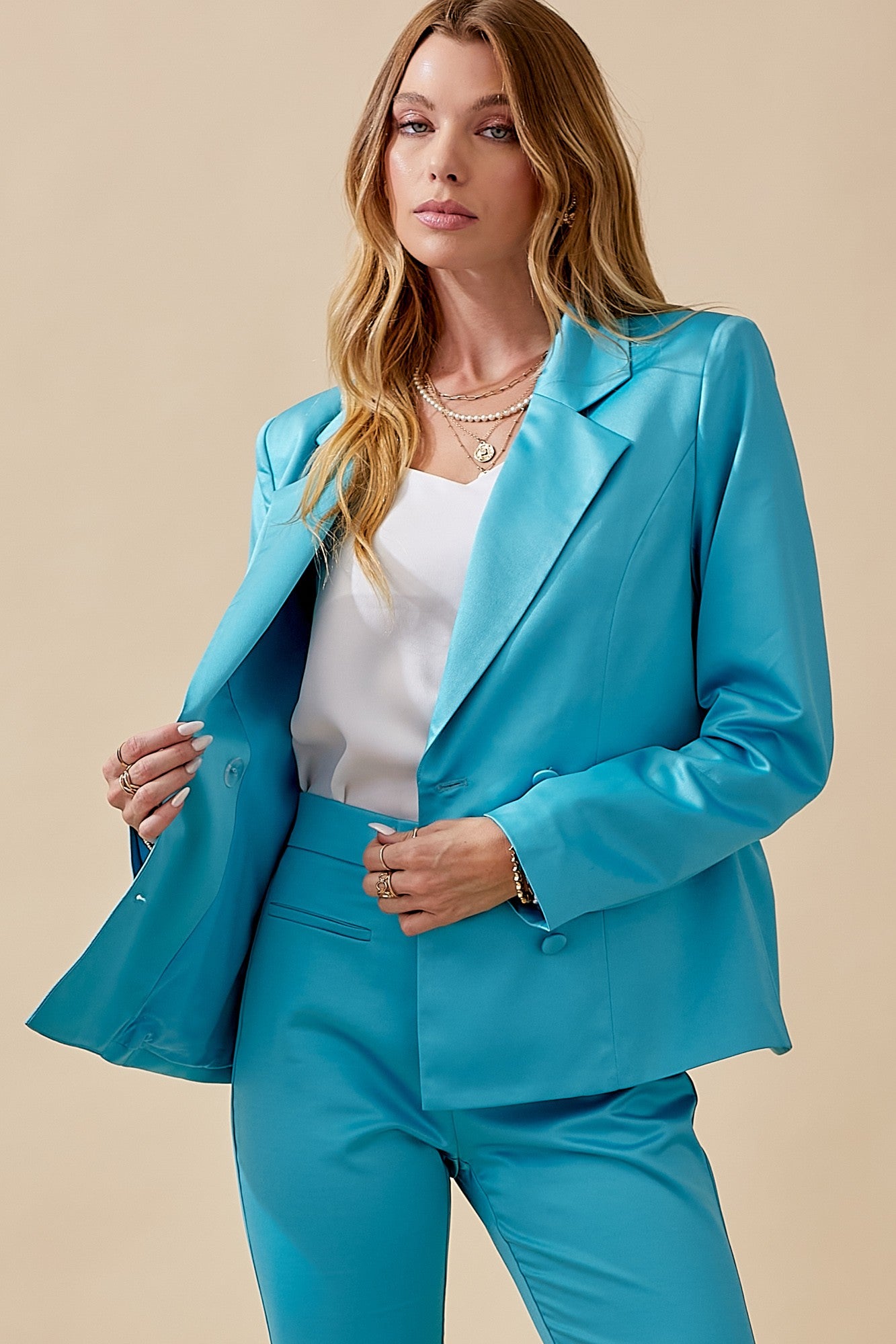Double Breasted Satin Blazer Women's  - DM