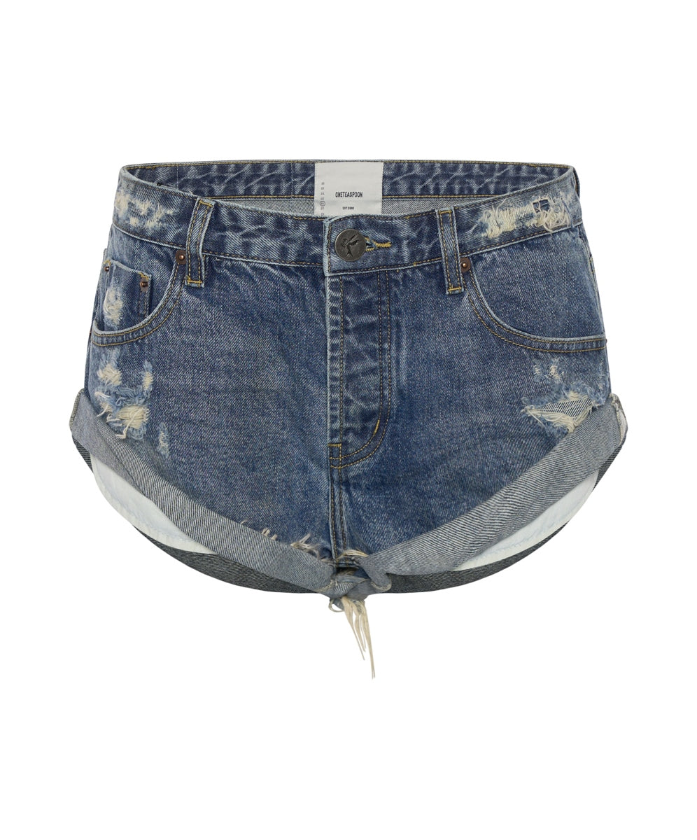 Used Blue Bandits Low Waist Denim Shorts- One Teaspoon