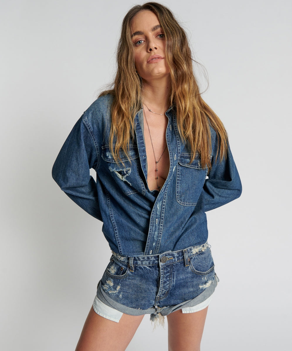 Used Blue Bandits Low Waist Denim Shorts- One Teaspoon