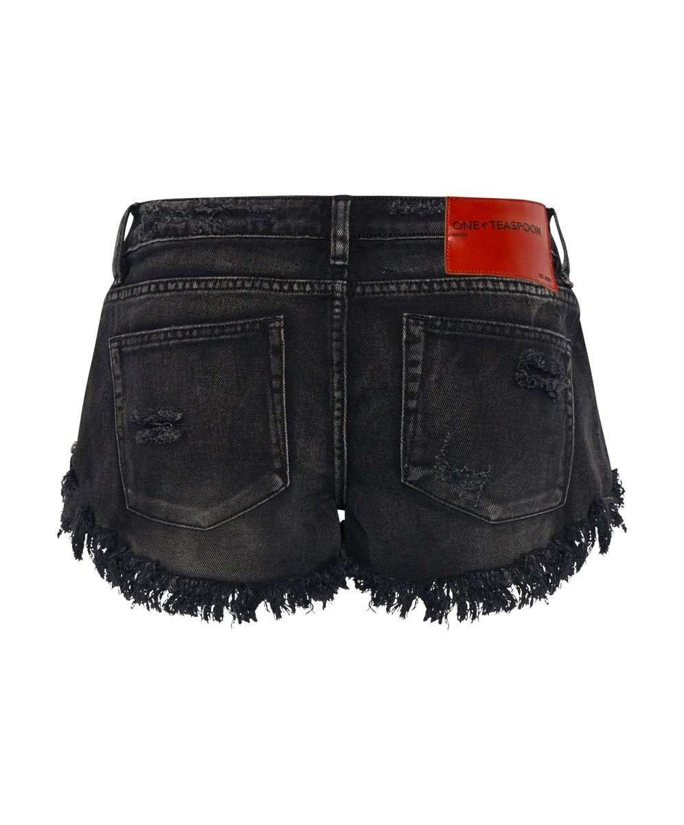 Faded Black Dukes Low Waist Mini Denim Short - ONE TEASPOON