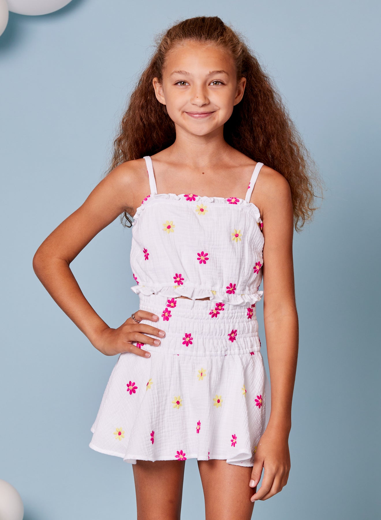 Design History Girl's White Floral Crop Top