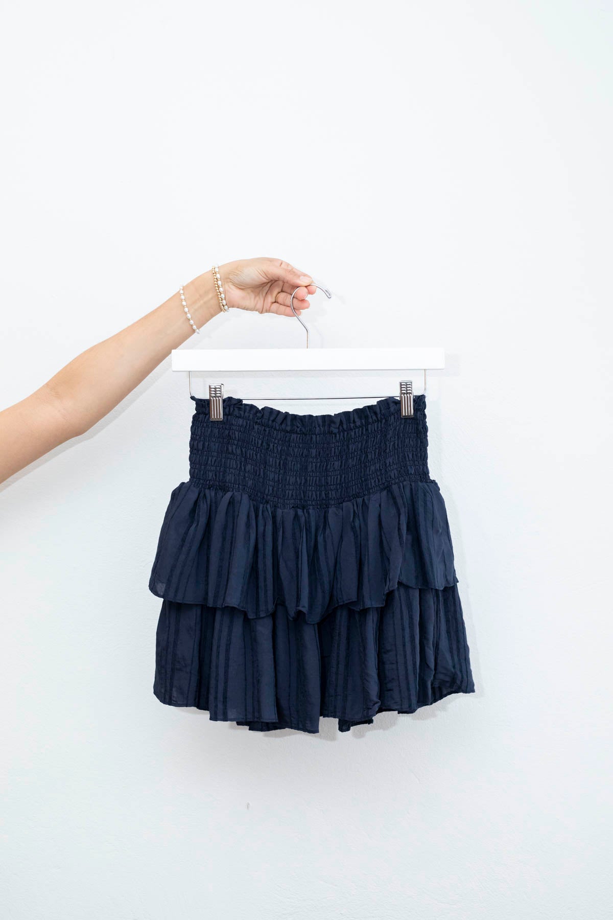MS Smocked Ruffle Skirt With Stripes