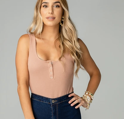 BL Jodie Buttoned Bodysuit - Mocha