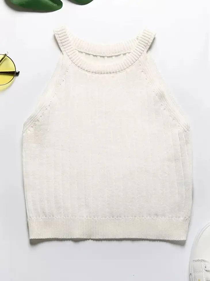 Off White Halter Crop Top