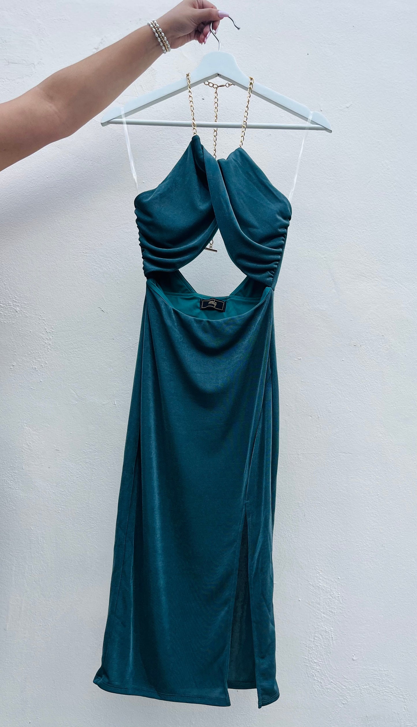 Chained Detailed Halter Mid Dress - VS