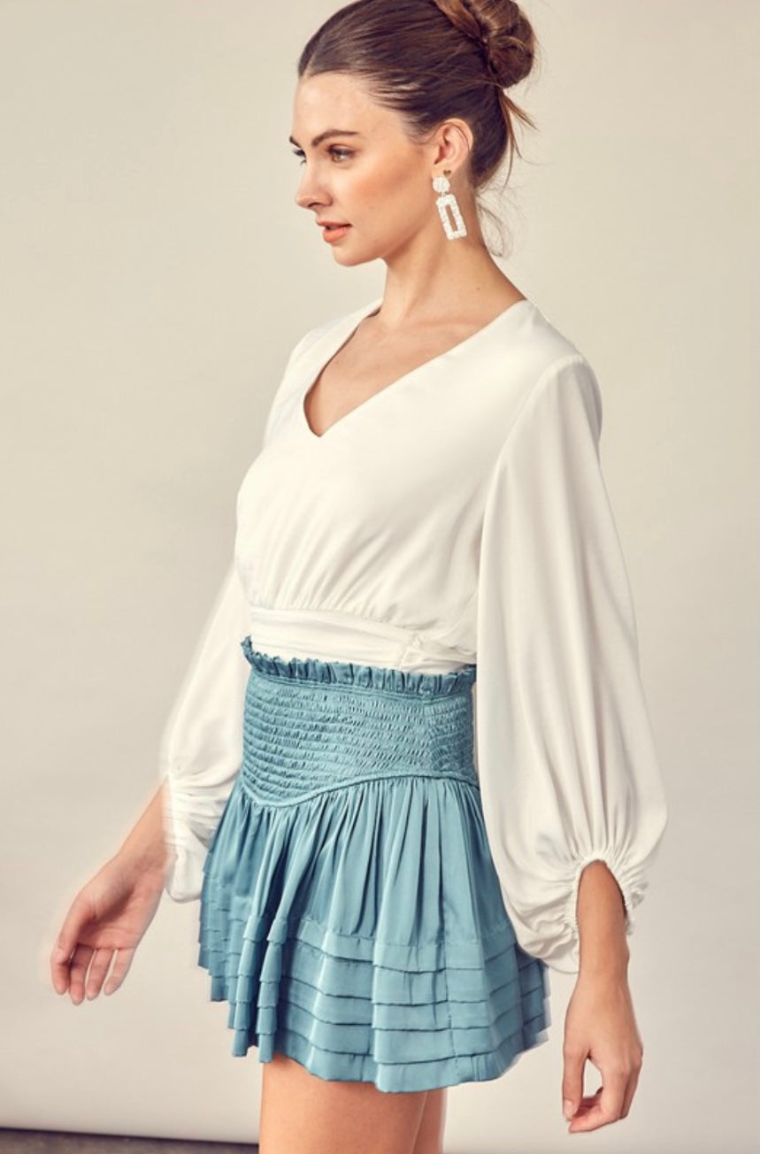 MS Smocked Pleated Satin Skort