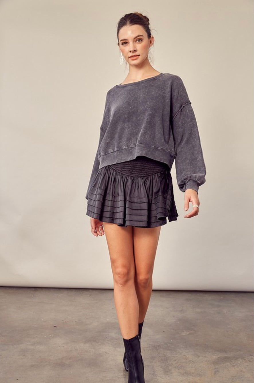 MS Smocked Pleated Satin Skort