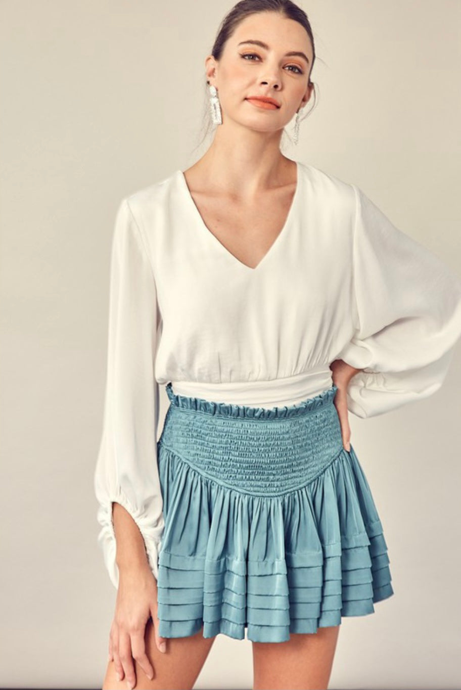 MS Smocked Pleated Satin Skort