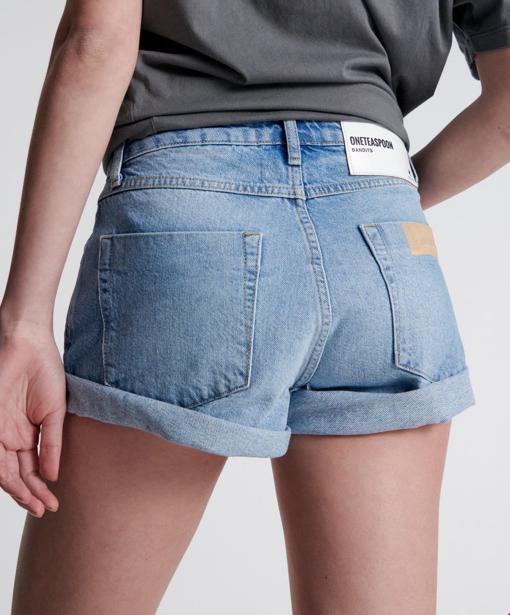 Linear Blue Bandits Mid Waist Denim Short- ONE TEASPOON