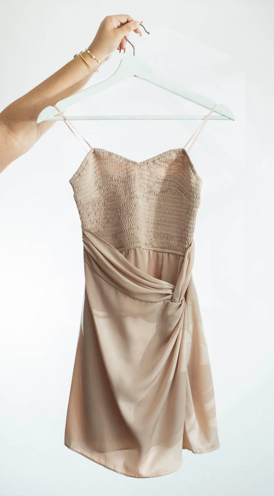 MS Wooven Twisted Front Smocked Tube Dress