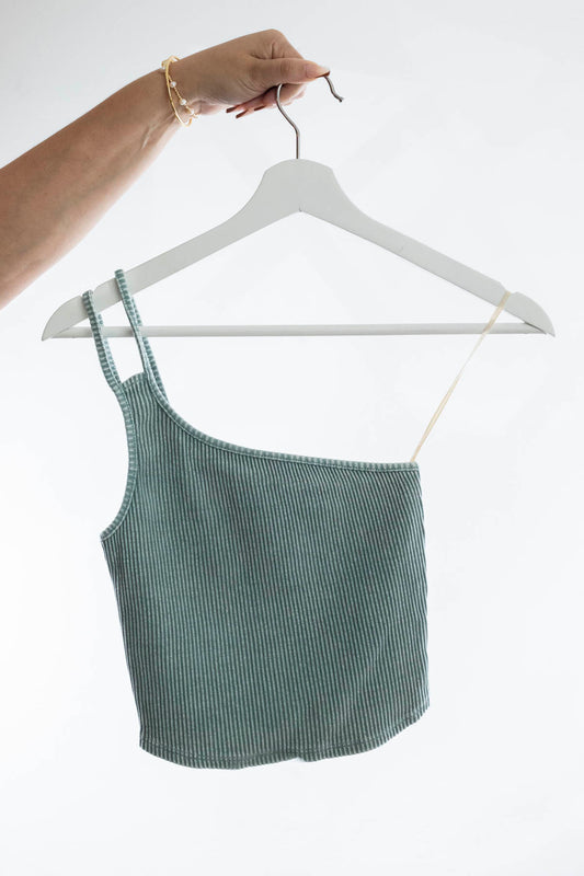 MS One Shoulder Ribbed Tank Top