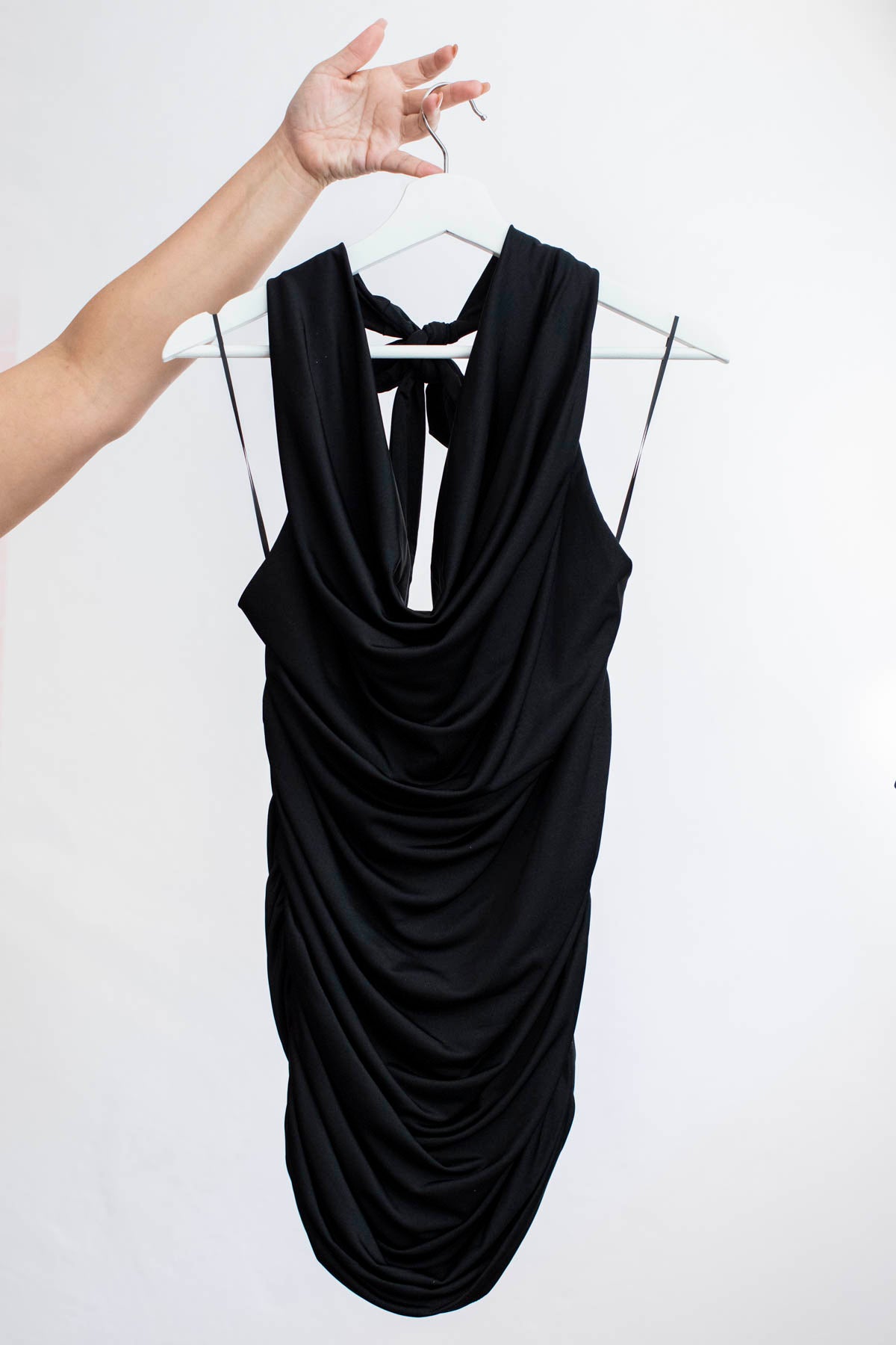 Plunging Halter Neck Ruched Mini Dress