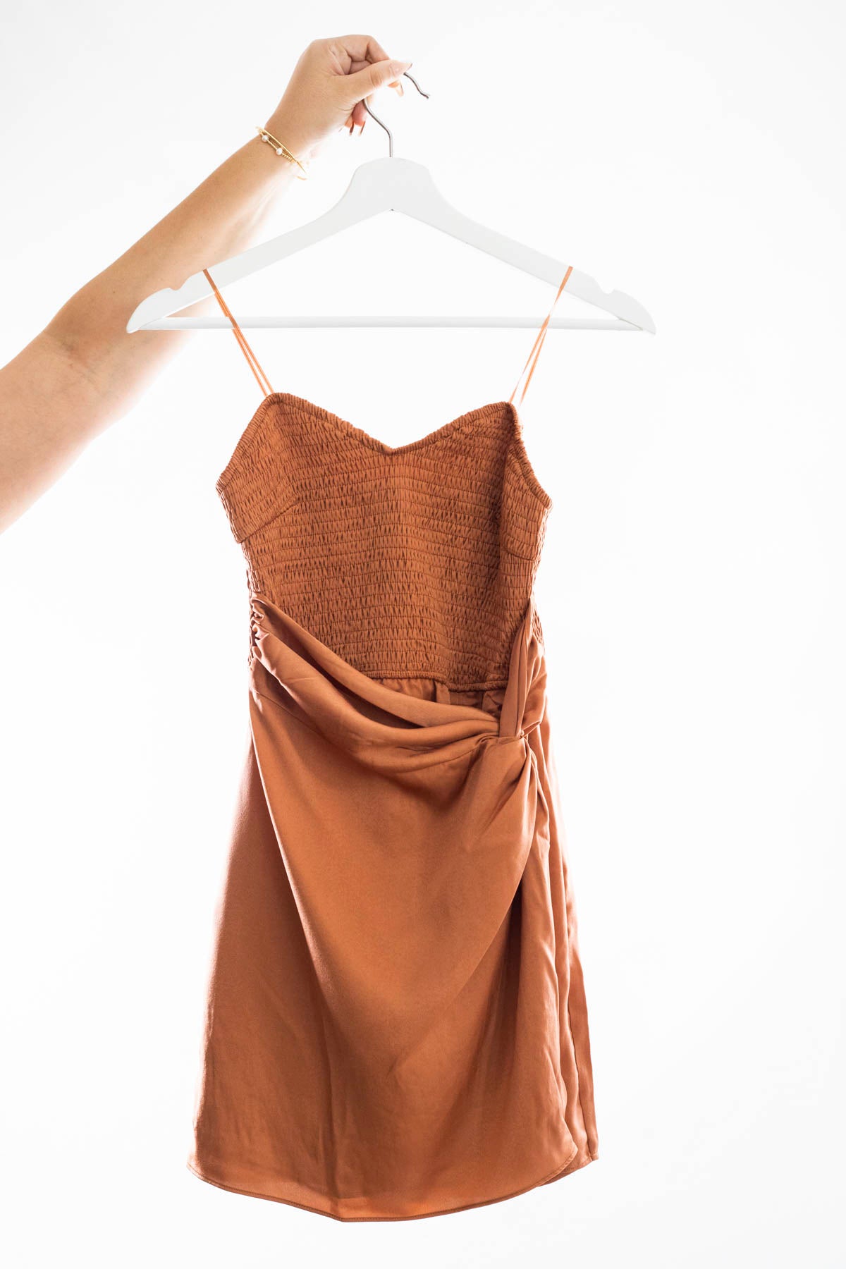 MS Wooven Twisted Front Smocked Tube Dress